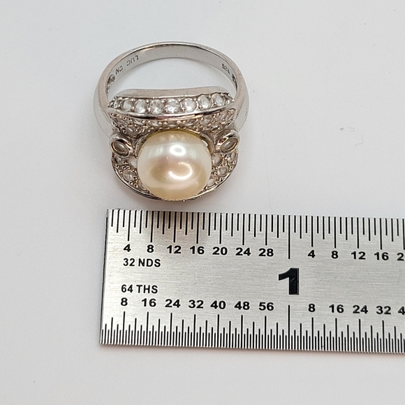 LUC | Sterling Silver Rhinestones Imitation Pearl Ring Size 8.75 - Picture 9 of 12